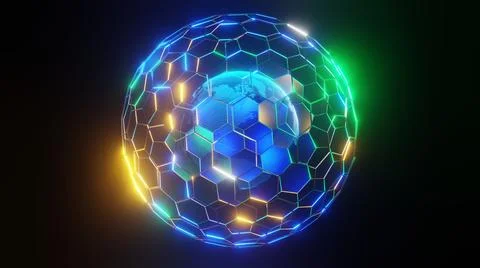 3D Rendering. Digital planet. Blue glowing hexagonal mesh Illustrazione stock