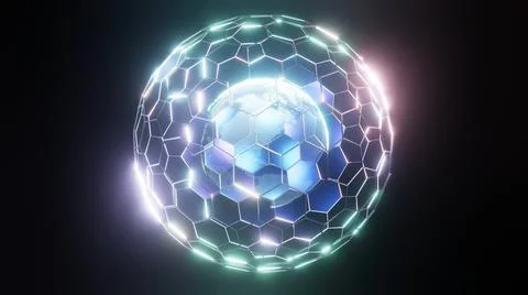 3D Rendering. Digital planet. Blue glowing hexagonal mesh 스톡 일러스트