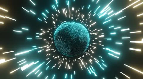 3d Rendering Digital planet. Blue glowing hexagonal mesh Stock-Illustration