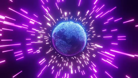 3d Rendering Digital planet. Blue glowing hexagonal mesh Stock Illustration