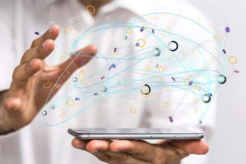 3D rendering digital technology background. Network connection dots and lines Foto stock