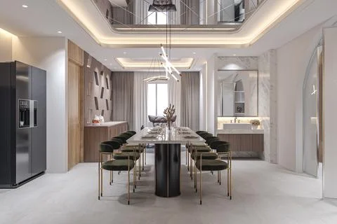 3d rendering dining set in modern luxury dining room interior design Stock-Illustration