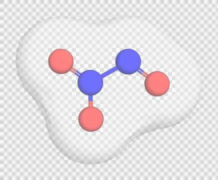 3D rendering of Dinitrogen Trioxide over a transparent background. Stock Illustration