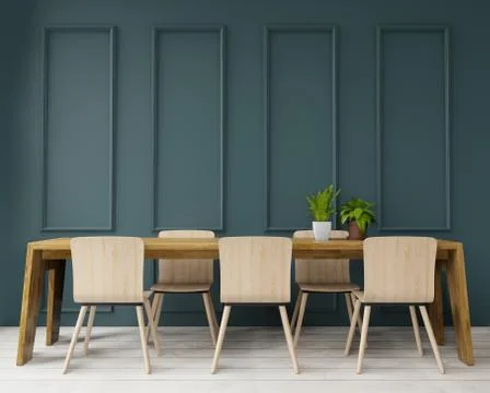 3d rendering Dinning table in big room.interior design, art deco style,green  Stock Illustration