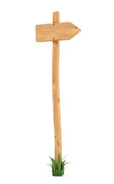 3d rendering of a directional post with one arrow plank sign and grass growing Stock Illustration