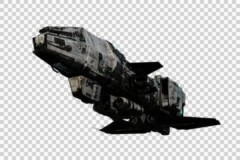 3D rendering of a dirty old sci-fi space ship isolated on transparent backgro Stock Illustration