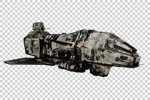 3D rendering of a dirty old sci-fi space ship isolated on transparent backgro Illustrazione stock