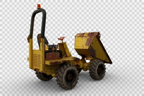 3D rendering of a dirty yellow construction dumper truck with muddy tyres vie Stock Illustration