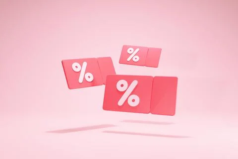 3D Rendering Discount Coupons Element Promotion Isolated Pink Horizontal Stock Illustration