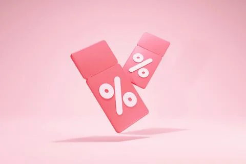3D Rendering Discount Coupons Element Promotion Isolated Pink Duo Stock Illustration