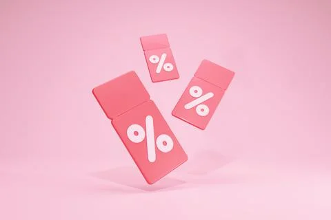 3D Rendering Discount Coupons Element Promotion Isolated Pink Perspective Set Illustrazione stock