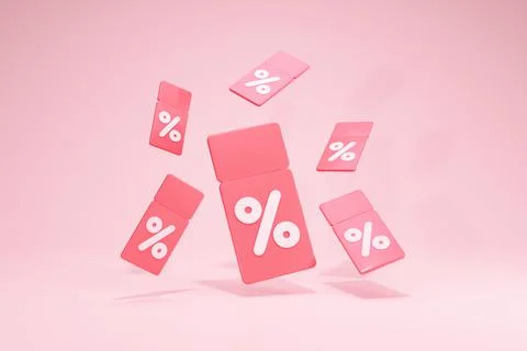 3D Rendering Discount Coupons Element Promotion Isolated Pink Unformatted Stock Illustration