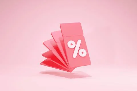 3D Rendering Discount Coupons Element Promotion Isolated Pink Perspective Side Stock Illustration