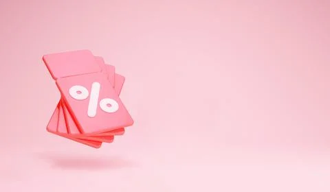 3D Rendering Discount Coupons Element Promotion Isolated Pink Space Stock Illustration