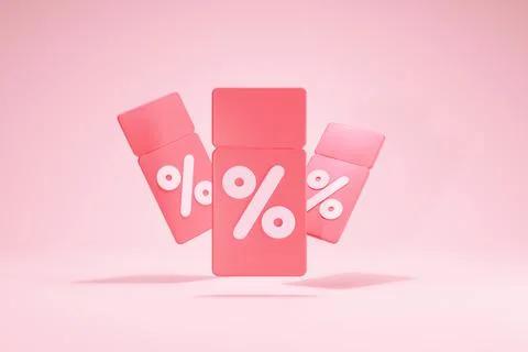 3D Rendering Discount Coupons Element Promotion Isolated Pink Vertical Stock Illustration