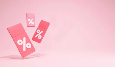 3D Rendering Discount Coupons Element Promotion Isolated Pink Vertical Space Stock Illustration