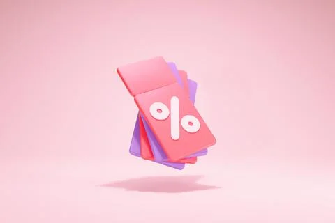 3D Rendering Discount Coupons Element Promotion Isolated Pink Side Stock Illustration