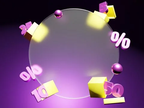 3d rendering of discount sign template behind frosted translucent round glass Stock Illustration