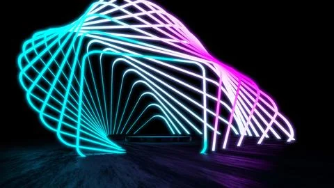 3D rendering display stand Abstract glowing neon Stock Illustration
