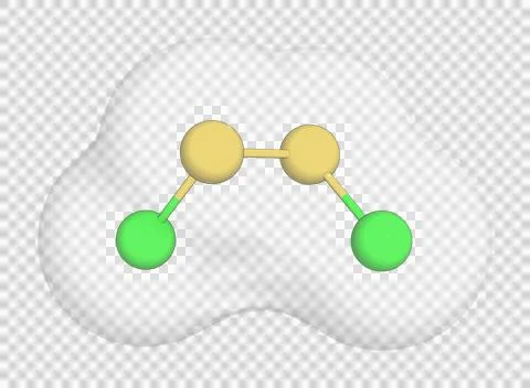 3D rendering of Disulfur Dichloride over a transparent background. Ilustração Stock