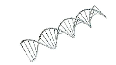 3D Rendering of DNA Double Helix Structures in Blue and White. 3D render. Stock Photos