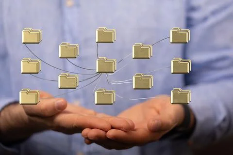 3D rendering of a documents network with a real person in the background Stockfoto's