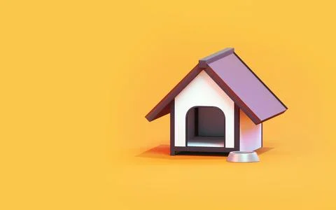 3d rendering of a dog house on yellow background Stock Illustration