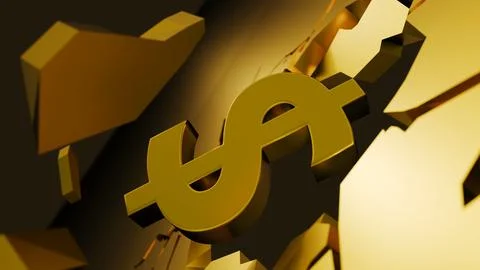 A 3D rendering of dollar sign is bursting upward through a cracked surface Stock Illustration