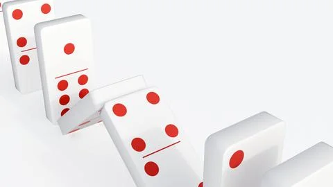 A 3D rendering of domino tiles scattered across the surface. Illustrazione stock