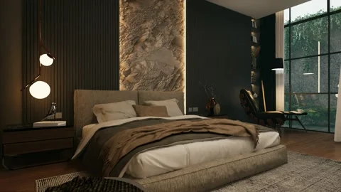 3D rendering Dramatic Bedroom Ideas. Modern apartment Interior. Stock Footage 237977360