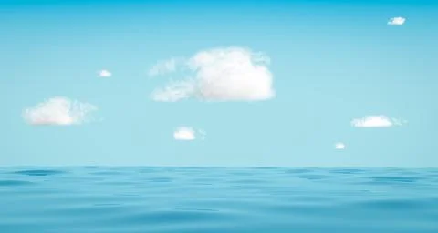 3d rendering of dreamy ocean scene with fluffy clouds. Stock Illustration