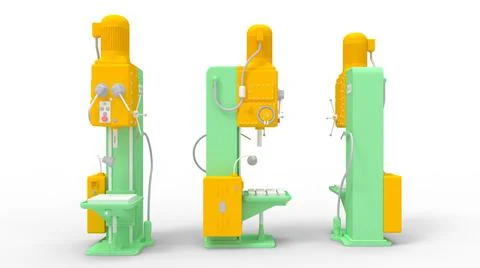 3D rendering of a drill press machine heavy metalworking industry tool Ilustração Stock