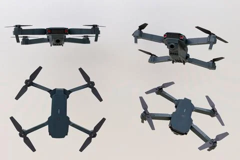 3d rendering of drones in different positions isolated on light background Stock Illustration