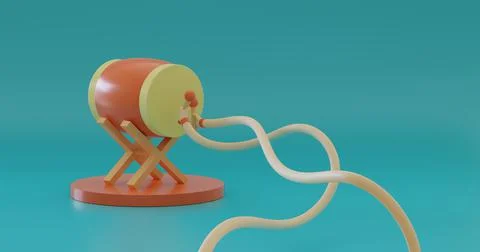 3D Rendering Drums for eid mubarak and ramadan in blue background イラスト素材