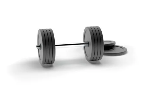 3d rendering dumbbell isolated on white, closeup, for fitness or weight related Stock Illustration