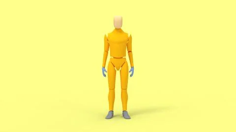 3D rendering of a dummy mannequin isolated in studio yellow Ilustração Stock