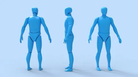 3D rendering of a dummy robot man person model blank template isolated in Stockillustratie