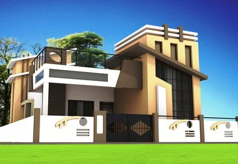 3D rendering of a duplex house with an abstract design イラスト素材