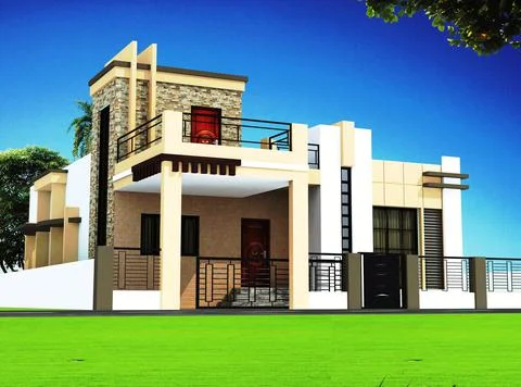 3D rendering of a duplex house with an abstract exterior design イラスト素材