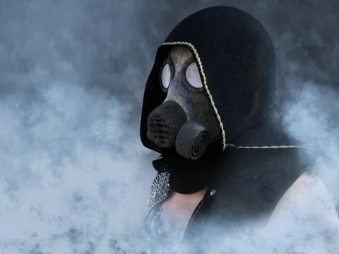 3D rendering of a dystopian man wearing gas mask. Stock Illustration