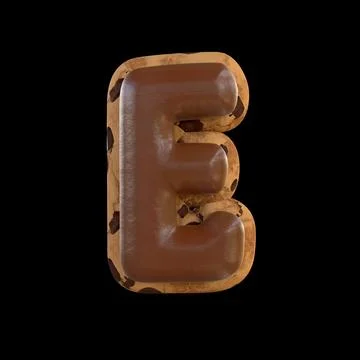 3d rendering of the E letter recreating a cookie with chocolate on top Ilustração Stock
