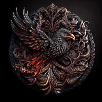 3d rendering of an eagle emblem made of metal Illustrazione stock