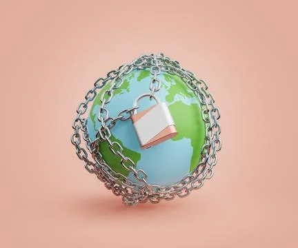 3D rendering of Earth chained with lock Stock Illustration