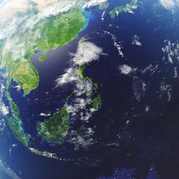 3D rendering Earth close-up view, top view. Near Space. Planet earth from the 스톡 일러스트