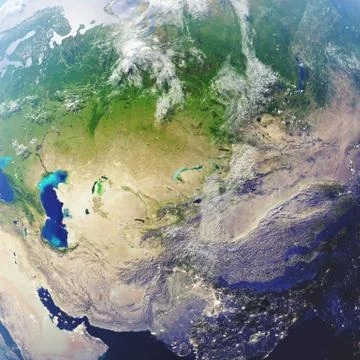 3D rendering Earth close-up view, top view. Near Space. Planet earth from the 스톡 일러스트