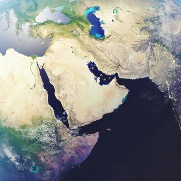 3D rendering Earth close-up view, top view. Near Space. Planet earth from the Stock Illustration