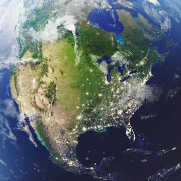 3D rendering Earth close-up view, top view. Near Space. Planet earth from the 스톡 일러스트