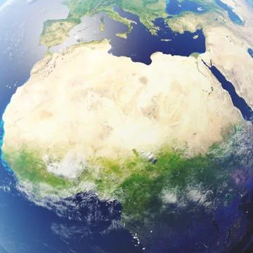 3D rendering Earth close-up view, top view. Near Space. Planet earth from the 스톡 일러스트
