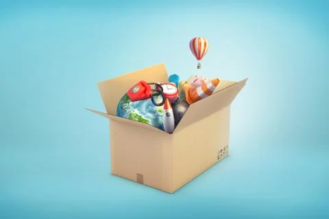 3d rendering of earth globe, a phone, an iron ball, a piggy bank, a dumbbell, a Stock Illustration