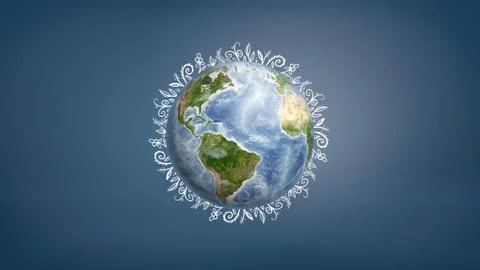 3d rendering of a Earth globe with short white drawings of plant life all over Stock Illustration